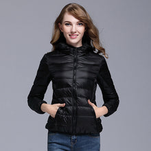 Charger l'image dans la galerie, Spring Autumn Womens Jackets Ultra Thin Super Light Fashion Ladies Down Coats Red Pink Black Female Hooded Jacket Coats 4XL