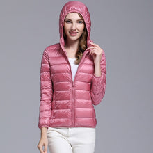 Charger l'image dans la galerie, Spring Autumn Womens Jackets Ultra Thin Super Light Fashion Ladies Down Coats Red Pink Black Female Hooded Jacket Coats 4XL