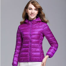 Charger l'image dans la galerie, Spring Autumn Womens Jackets Ultra Thin Super Light Fashion Ladies Down Coats Red Pink Black Female Hooded Jacket Coats 4XL