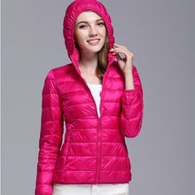 Charger l'image dans la galerie, Spring Autumn Womens Jackets Ultra Thin Super Light Fashion Ladies Down Coats Red Pink Black Female Hooded Jacket Coats 4XL