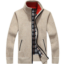 Charger l'image dans la galerie, Winter Thick Men's Knitted Sweater Coat Off White Long Sleeve Cardigan Fleece Full Zip Male Causal Plus Size Clothing for Autumn