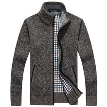 Charger l'image dans la galerie, Winter Thick Men's Knitted Sweater Coat Off White Long Sleeve Cardigan Fleece Full Zip Male Causal Plus Size Clothing for Autumn