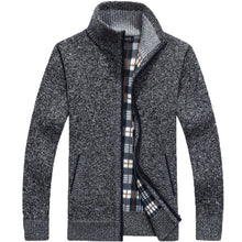 Charger l'image dans la galerie, Winter Thick Men's Knitted Sweater Coat Off White Long Sleeve Cardigan Fleece Full Zip Male Causal Plus Size Clothing for Autumn