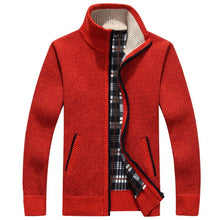 Charger l'image dans la galerie, Winter Thick Men's Knitted Sweater Coat Off White Long Sleeve Cardigan Fleece Full Zip Male Causal Plus Size Clothing for Autumn
