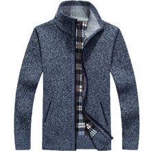 Charger l'image dans la galerie, Winter Thick Men's Knitted Sweater Coat Off White Long Sleeve Cardigan Fleece Full Zip Male Causal Plus Size Clothing for Autumn