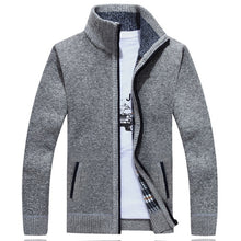 Charger l'image dans la galerie, Winter Thick Men's Knitted Sweater Coat Off White Long Sleeve Cardigan Fleece Full Zip Male Causal Plus Size Clothing for Autumn