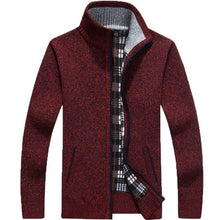 Charger l'image dans la galerie, Winter Thick Men's Knitted Sweater Coat Off White Long Sleeve Cardigan Fleece Full Zip Male Causal Plus Size Clothing for Autumn