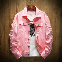 Charger l'image dans la galerie, Autumn New Men's Jean Jacket Slim Fit Cotton Denim Jacket Red White Black Ripped Hole Jean Coats Men Outwear Youth Men 5XL