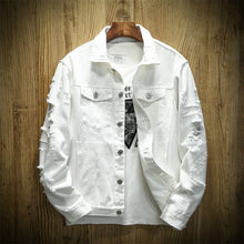 Charger l'image dans la galerie, Autumn New Men's Jean Jacket Slim Fit Cotton Denim Jacket Red White Black Ripped Hole Jean Coats Men Outwear Youth Men 5XL
