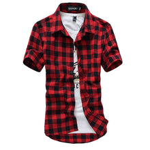 Charger l'image dans la galerie, Red And Black Plaid Shirt Men Shirts 2020 New Summer Fashion Chemise Homme Mens Checkered Shirts Short Sleeve Shirt Men Blouse