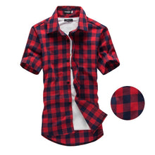 Charger l'image dans la galerie, Red And Black Plaid Shirt Men Shirts 2020 New Summer Fashion Chemise Homme Mens Checkered Shirts Short Sleeve Shirt Men Blouse
