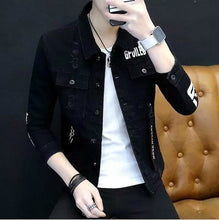 Charger l'image dans la galerie, Spring Slim Denim Jackets Mens Biker Hip Hop Ribbons Destroy Ripped Jeans Jacket For Men Streetwear White/Red/Black