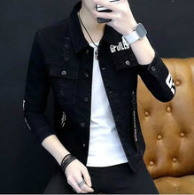 Charger l'image dans la galerie, Spring Slim Denim Jackets Mens Biker Hip Hop Ribbons Destroy Ripped Jeans Jacket For Men Streetwear White/Red/Black