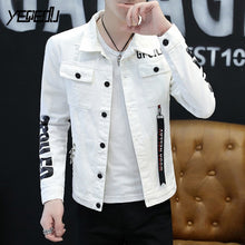 Charger l'image dans la galerie, Spring Slim Denim Jackets Mens Biker Hip Hop Ribbons Destroy Ripped Jeans Jacket For Men Streetwear White/Red/Black