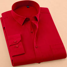 Charger l'image dans la galerie, New Autumn Mens Dress Shirt Long Sleeve Casual Pure Color Business Red Stand collar Male Clothing Camisa Masculina Social