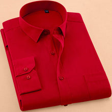 Charger l'image dans la galerie, New Autumn Mens Dress Shirt Long Sleeve Casual Pure Color Business Red Stand collar Male Clothing Camisa Masculina Social