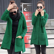 Charger l'image dans la galerie, Autumn Winter Women's Fleece Jacket Coats Female Long Hooded Coats Outerwear Warm Thick Female Red Slim Fit Hoodies Jackets