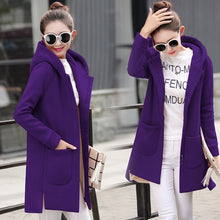 Charger l'image dans la galerie, Autumn Winter Women's Fleece Jacket Coats Female Long Hooded Coats Outerwear Warm Thick Female Red Slim Fit Hoodies Jackets