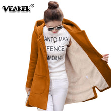 Charger l'image dans la galerie, Autumn Winter Women's Fleece Jacket Coats Female Long Hooded Coats Outerwear Warm Thick Female Red Slim Fit Hoodies Jackets