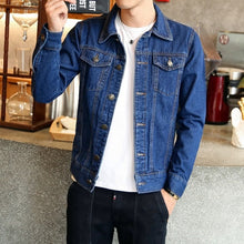 Charger l'image dans la galerie, Solid Casual Slim Mens Denim Jacket Plus Size 4XL Bomber Jacket Men High Quality Cowboy Men's Jean Jacket Chaqueta Hombre