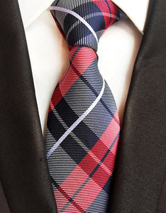 New Fashion Striped Plaid Men's Tie Red Blue Grey Classic Neck Ties Leisure Business Wedding High Quality 8cm Silk Necktie