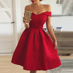 Elegant Red Dress Women Patchwork Slash Neck Short Sleeve Tunic Dress Summer Lady Sexy Prom Gown Evening Party Dresses D30