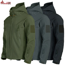 Charger l&#39;image dans la galerie, Army Shark Skin Soft Shell Clothes Tactical Windproof Waterproof jacket men Flight Pilot Hood Coat Military Field bomber Jacket
