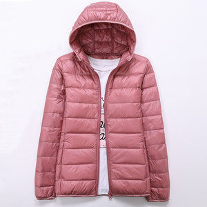 Spring Autumn Womens Jackets Ultra Thin Super Light Fashion Ladies Down Coats Red Pink Black Female Hooded Jacket Coats 4XL