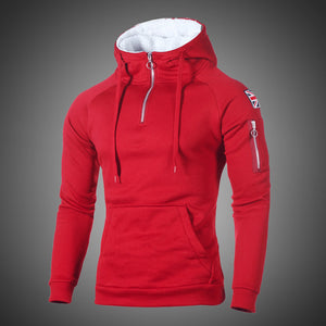 Hip Hop Zipper Hooded Sweatshirt Men Spring Casual Flag Print Pullover Hoodies Sweatshirts Male Solid Streetswear Red Black