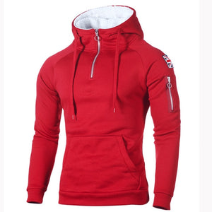 Hip Hop Zipper Hooded Sweatshirt Men Spring Casual Flag Print Pullover Hoodies Sweatshirts Male Solid Streetswear Red Black