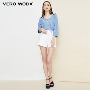 Vero Moda Women's Lace-Up Collar Stripe 3/4 Sleeves Shirt | 318331525