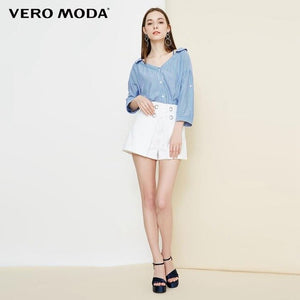 Vero Moda Women's Lace-Up Collar Stripe 3/4 Sleeves Shirt | 318331525