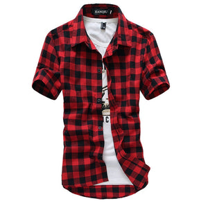 Red And Black Plaid Shirt Men Shirts 2020 New Summer Fashion Chemise Homme Mens Checkered Shirts Short Sleeve Shirt Men Blouse