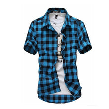 Charger l&#39;image dans la galerie, Red And Black Plaid Shirt Men Shirts 2020 New Summer Fashion Chemise Homme Mens Checkered Shirts Short Sleeve Shirt Men Blouse
