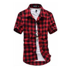 Charger l&#39;image dans la galerie, Red And Black Plaid Shirt Men Shirts 2020 New Summer Fashion Chemise Homme Mens Checkered Shirts Short Sleeve Shirt Men Blouse
