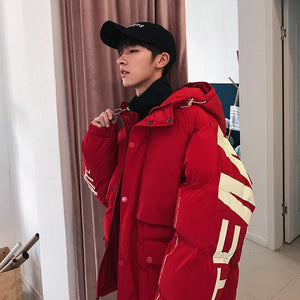 Privathinker Thick Warm Men Winter Jacket Clothes Casual Loose Harajuku Mens Parkas Coats Hooded Print Red Male Windbreaker