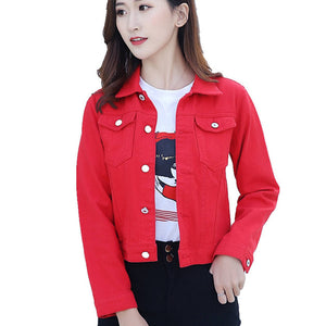 Women Denim Jacket New Autumn Vintage Streetwear Coats Women's Basic Jeans Jacket Long Sleeve Denim Red Female Jackets Tops