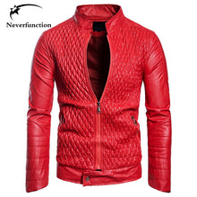 Charger l&#39;image dans la galerie, Men Autumn Fashion Slim Fit Red Bomber Jackets Men Motorcycle Casual Biker PU Faux leather Jacket European Size Plus Size XXXL
