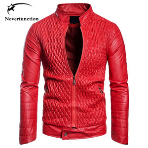 Men Autumn Fashion Slim Fit Red Bomber Jackets Men Motorcycle Casual Biker PU Faux leather Jacket European Size Plus Size XXXL