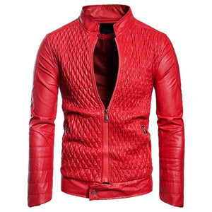 Men Autumn Fashion Slim Fit Red Bomber Jackets Men Motorcycle Casual Biker PU Faux leather Jacket European Size Plus Size XXXL