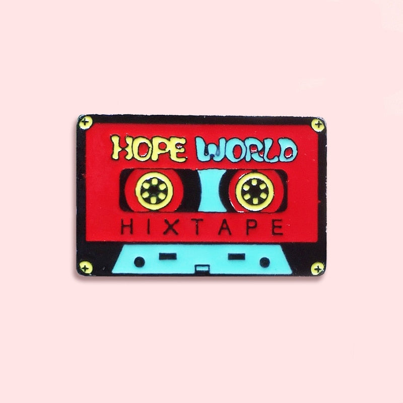 Hope World Enamel Pin Red Hix Tape Badge Brooch Denim Clothes Fashion Music Jewelry Gift For Friends Music Lover